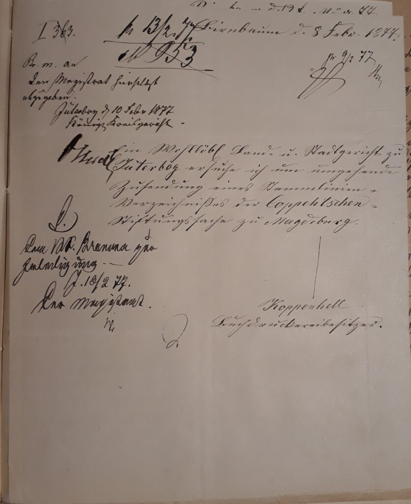 Buchdruckereibesitzer, 8.2.1877, Stammlinie-Ansuchen