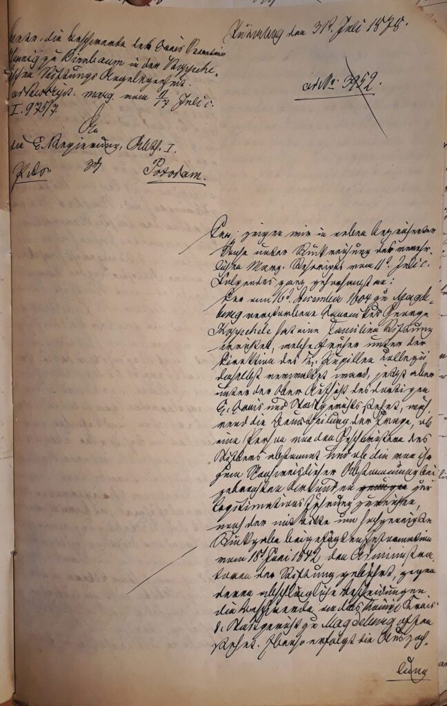 20210920_122113 Hennig 31.7.1878, Mag. Antwort, Anfang, Erklärungen zur neuen Kompetenzverteilung seit Justizverwaltungsreform 1849