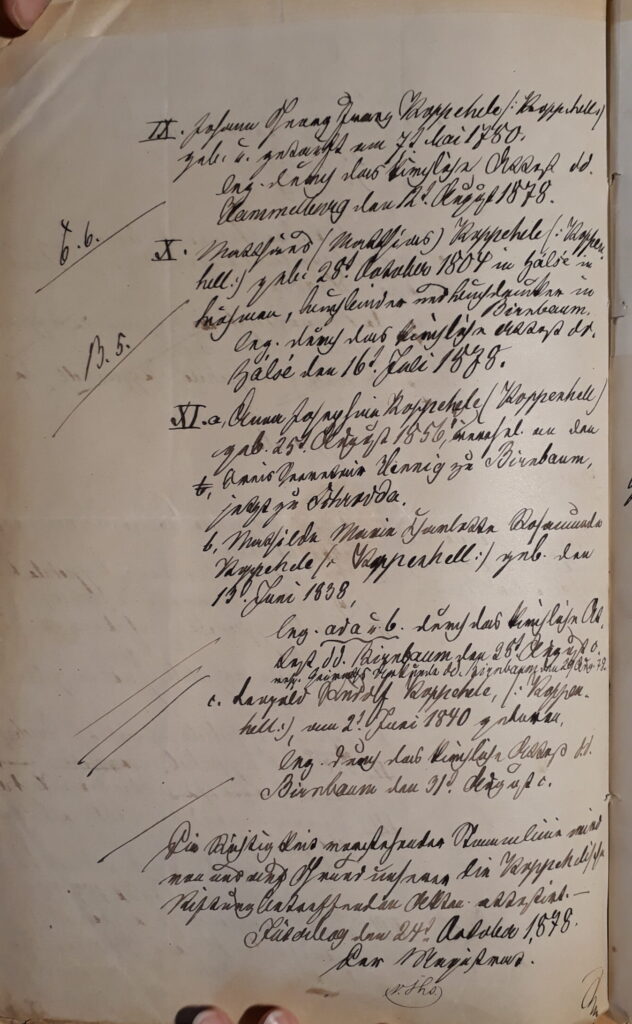Stammlinie von Koppenhell einger. am 15.10.1878